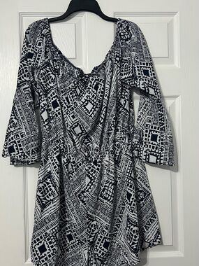 Polly & Esther Navy and White Geometric Peasant-Style Romper